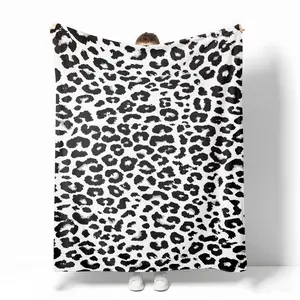Black and White Leopard Print Flannel Blanket, Wild Animal Pattern Design, Soft & Cozy, Perfect for Modern Home Decor, Bedspread, or Gift for Fashion Enthusiasts
