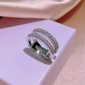 18K 925 Sterling Silver Stackable Double Band Moissanite Gemstones Ring (Size 5-10)