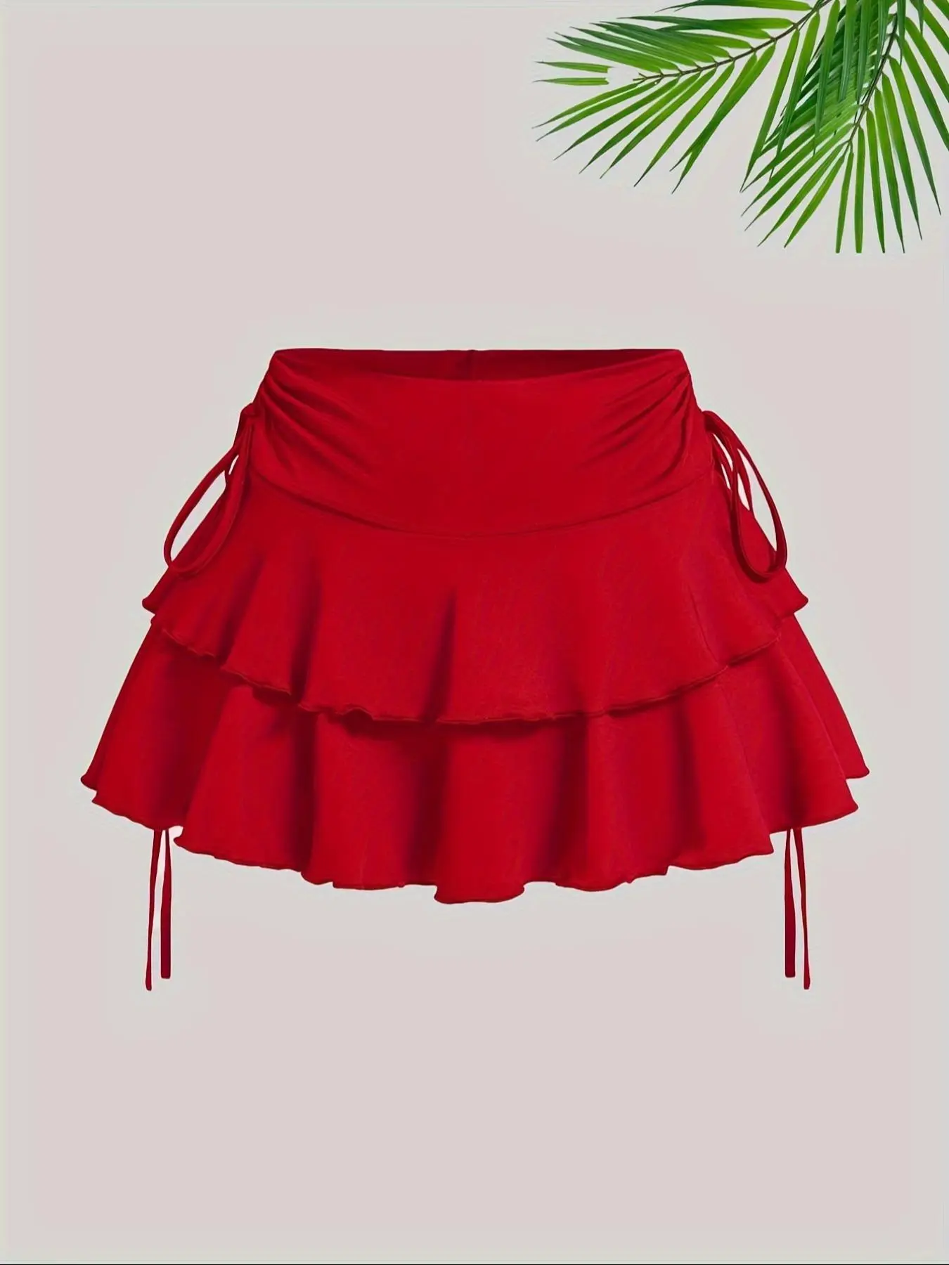 【Plus Size】 Solid Ruffle Trim Tie Side Skirt, Casual Fashion Short Skirt for Daily Outdoor Wear, Women Plus Clothing for Summer