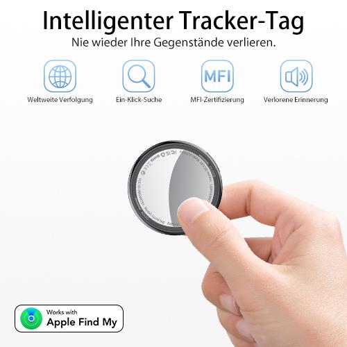 Summervibes Air Tags 4er Pack Schwarz, Smart Key Finder Kompatibel mit Apple Wo ist? APP (iOS NUR), Airtag für Schlüssel/Taschen, Koffer-Tracker mit Austauschbarer Batterien, Kleine Elektronik Tracker