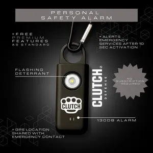 THE SNITCH CLUTCH DEFENSE© KEYCHAIN PERSONAL SAFETY ALARM. AUTOMATIC 911 CALL & EMERGENCY CONTACT GPS LOCATION.