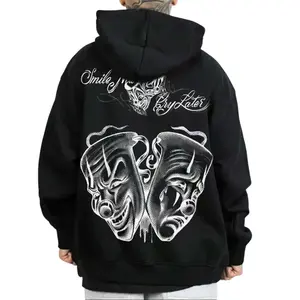 Smile Now Cry Later Back-Sided Print Hoodie, Chicano Style Cholo Vatos Graphic Hoodie For Streetwear Enthusiasts, Unisex Streetwear Pullover
