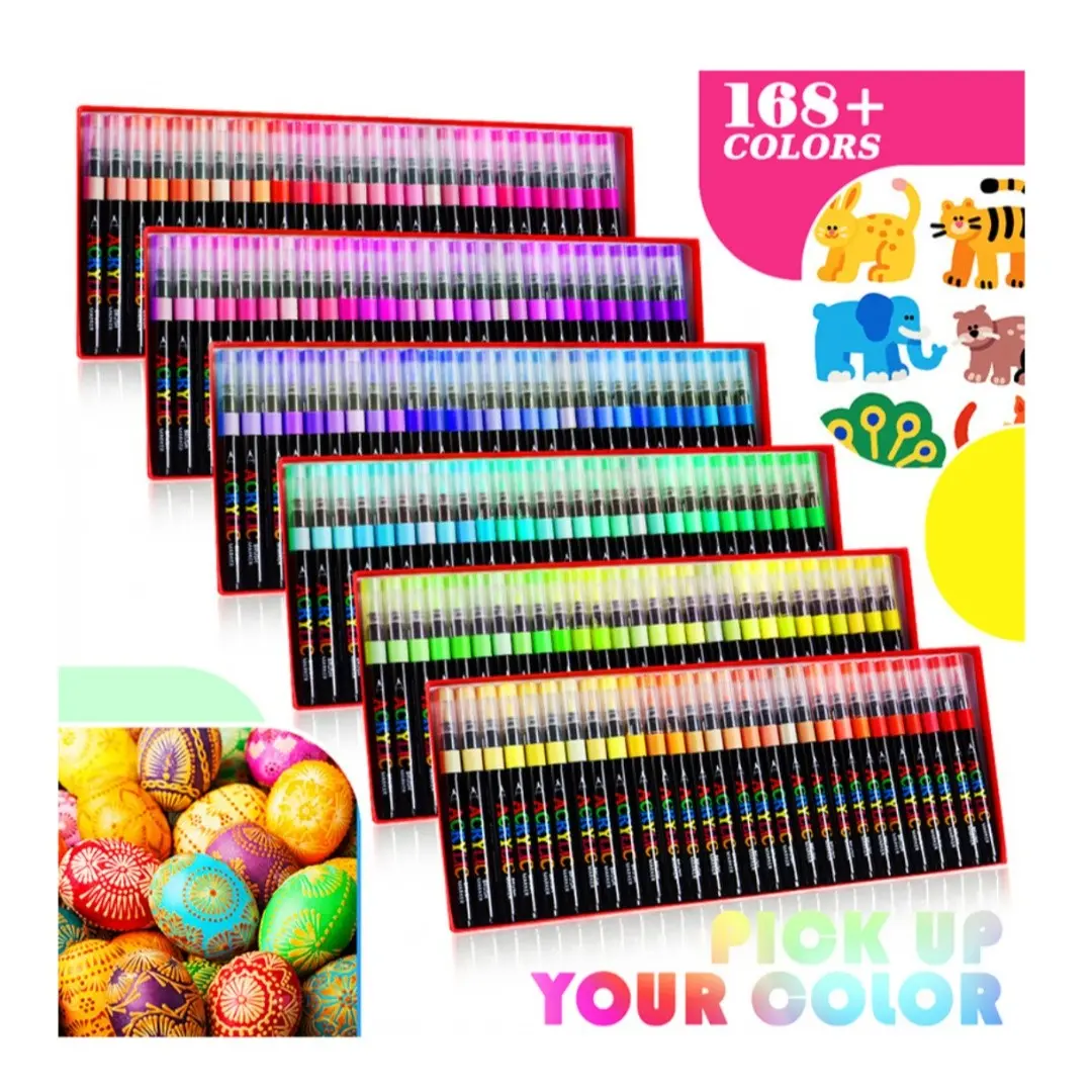 Premium 168 Colors Acrylic Brush Marker Set, Water-Based Non-Toxic