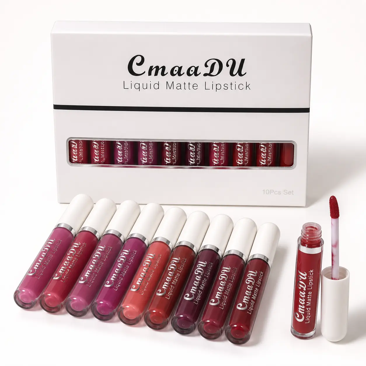 CmaaDU   Lipstick 10-Pack Set - Professional Makeup Collection for All Skin Types Long-Lasting Pearlescent Lip Gloss berry tint liquid matte