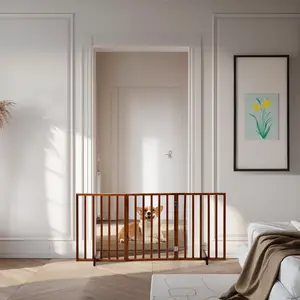 Solid Hardwood Freestanding Dog Gate, Foldable Wooden Pet Gates for Indoor, 24" Height, 3 Panels