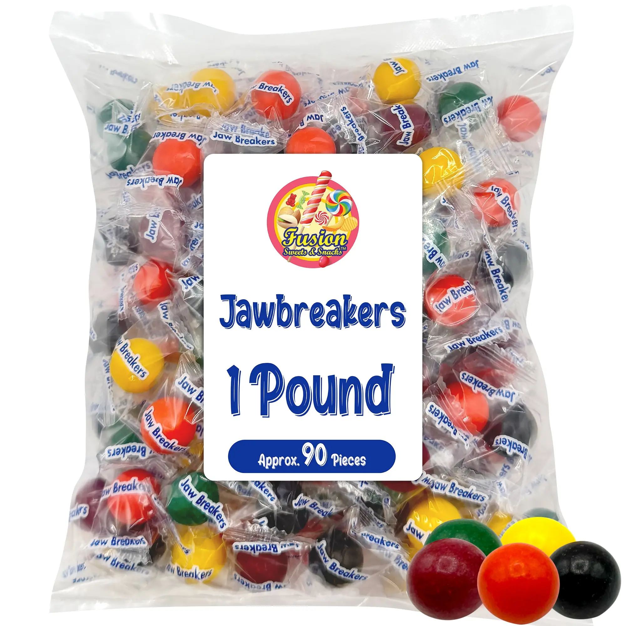 Jawbreakers 1 Pound Bag – Individually Wrapped Large Hard Candy Balls – Assorted Colors, Long-Lasting Jawbreakers Candy – Bulk Jawbreaker Treats for Parties, Snacking, & More