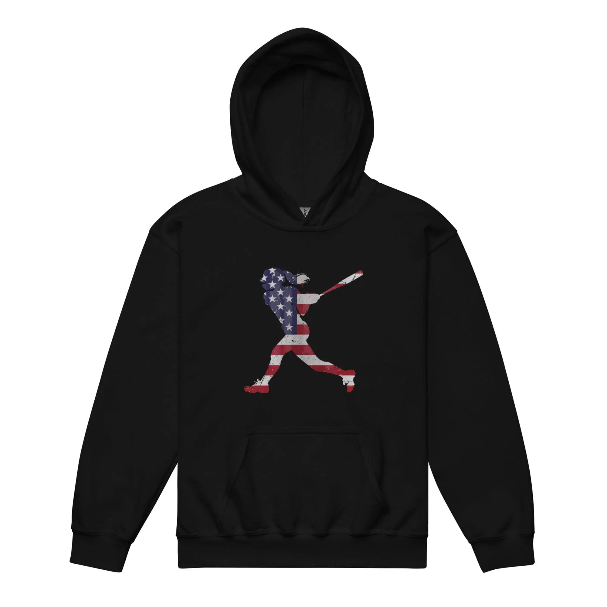 Women's Youth American Flag Softball Batter Hoodie, Cotton-Spandex Yarn Fabric, With Pocket, Fleece, Long Sleeve