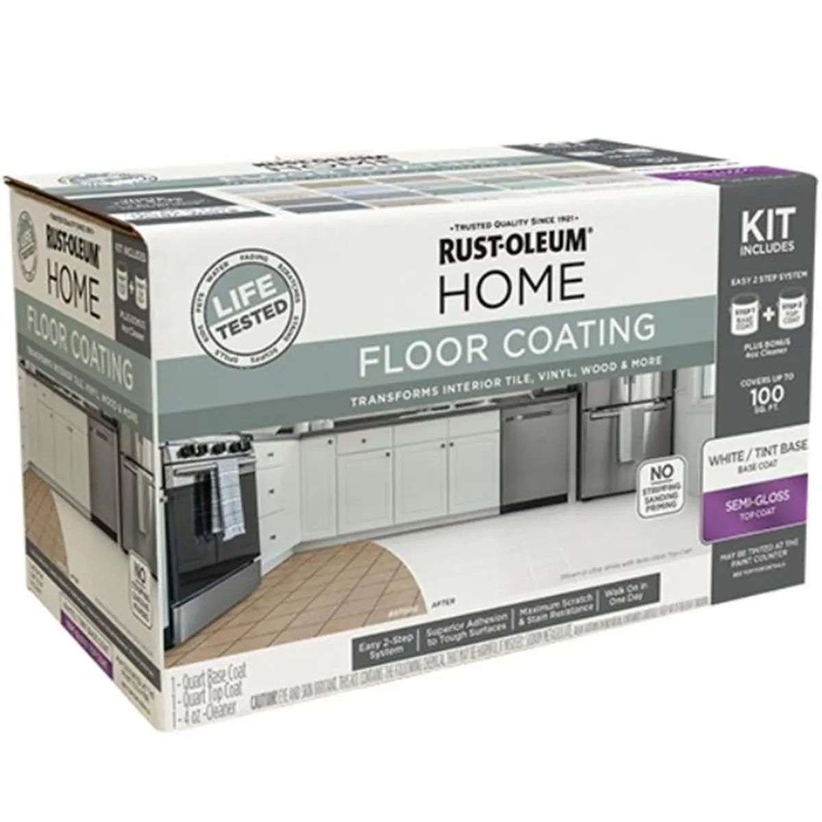 Rust-Oleum 100806 Household Floor Cleaner Set - White, Scratch-Resistant 1 Qt Base Coat, Top Coat Solution, 4 fl oz, for Automotive & Motorcycle Paint Care Maintenance, Wood & Tile Floors, Cleaning