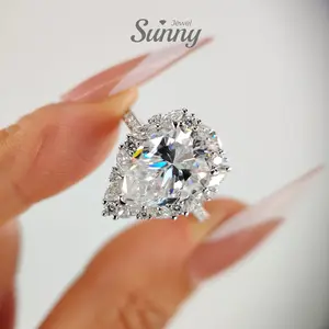 [Sunny Jewel] Lab-Grown Pear Shaped Moissanite Ring 10*14mm, Crystal Clear, D Color VVS Clarity, S925 Silver Setting. Sparkling Elegant Jewelry for Women, Perfect for Wedding, Engagement, Birthday, Party, Festival, Date & Daily Wear