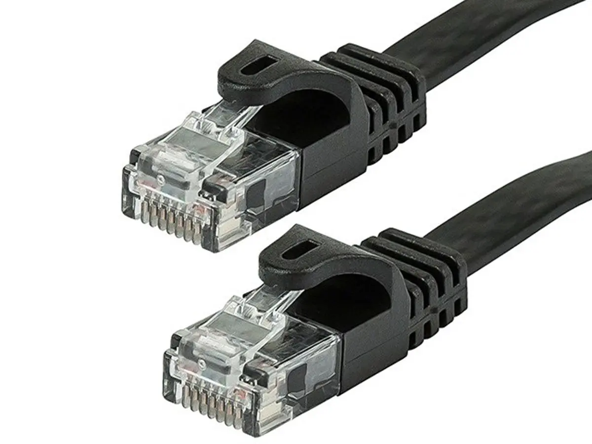 Monoprice 9545 Cat5E Ethernet Data Cable - 1 ft, 30AWG UTP Flat Wire, 350MHz, Black, for Computers & Office Desktop Laptop Components
