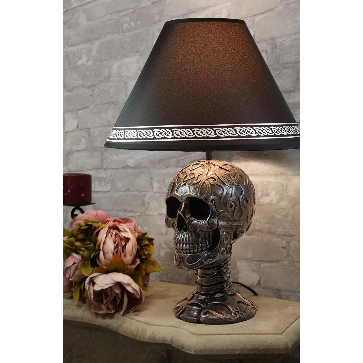 Celtic Tattoo Knotwork Holy Grail Skull Light Of Wisdom Sculptural Table Lamp