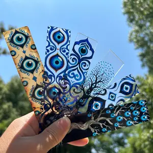 6 Piece Acrylic Bookmarks Set, Devil Eye Life Tree Tassel Design, Transparent Material, Perfect Holiday Gift, Reading Tags