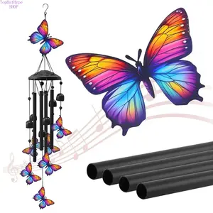 Butterfly Wind Chimes for Outside, Black Metal Windchimes Outdoors, Butterflies Gifts for Women/Men, Garden/Yard Decor, Memorial/Birthday Gifts for Grandma/Mom, Durable Chimes for Outdoors,summervibes