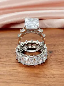 Elegant Artificial Zircon Decorated Double Row Ring, Fashion Accessories for Women, Trendy All-match & Exquisite Jewelry for Birthday Gift, Elegant Everyday Ring
