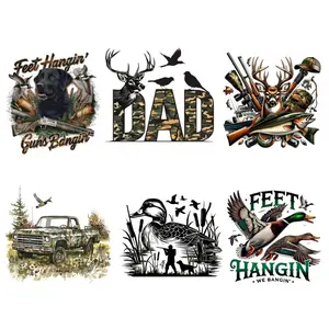 6 Pack Outdoor Hunting Wildlife Heat Transfer Stickers DIY Iron-on Patches for T-Shirts Jeans Masks Backpacks