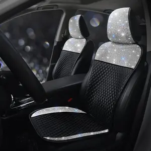Bling Car Seat Covers for Women Girls Sparkly Front Seat Cover with Crystal Diamond Rhinestone Luxury PU Leather Auto Seat Protectors Glitter Auto Interior Accessories White 2 Seats