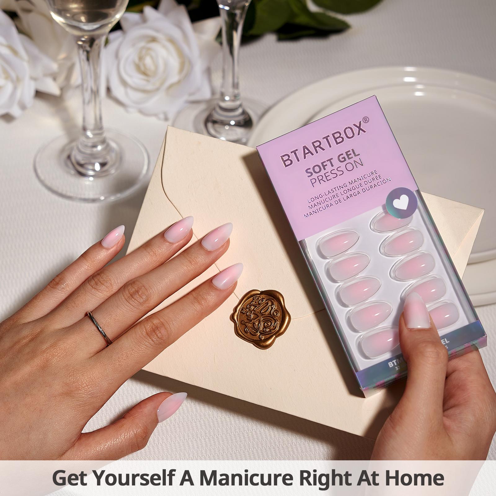 BTArtbox Press On Nails Short - Solid Collection, Easy-to-Apply Almond Summer Press On Nails with Glue and Adhesive Tabs in 16 Sizes - 32 Nails All-in-One Kit, Holiday Party Girls Gift, Deals For You Days