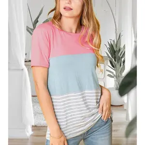 Sage coral black grey stripe lavender top