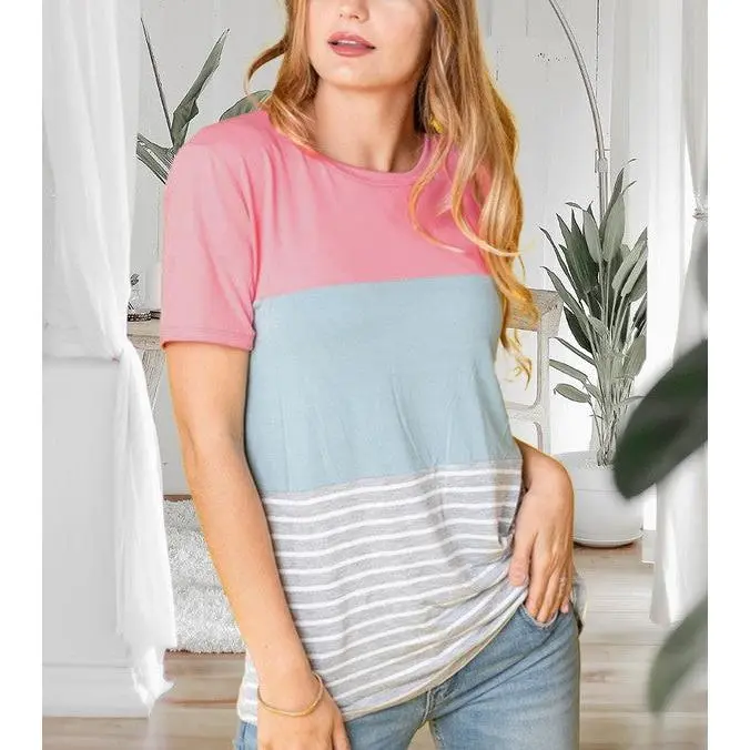 Sage coral black grey stripe lavender top Sage coral black grey stripe lavender top