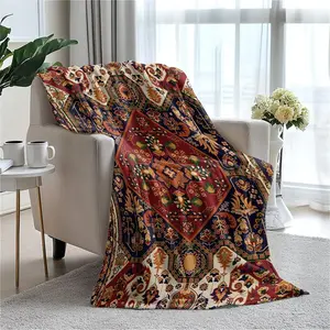 Persian Carpet Oriental Rug Flannel Blanket Super Soft Cozy Throw Blanket Throwch, Lightweight Fuzzy Comfy Textured Flannel Blanket Warm Plush Throw Blankets for Couch, Sofa, Bed