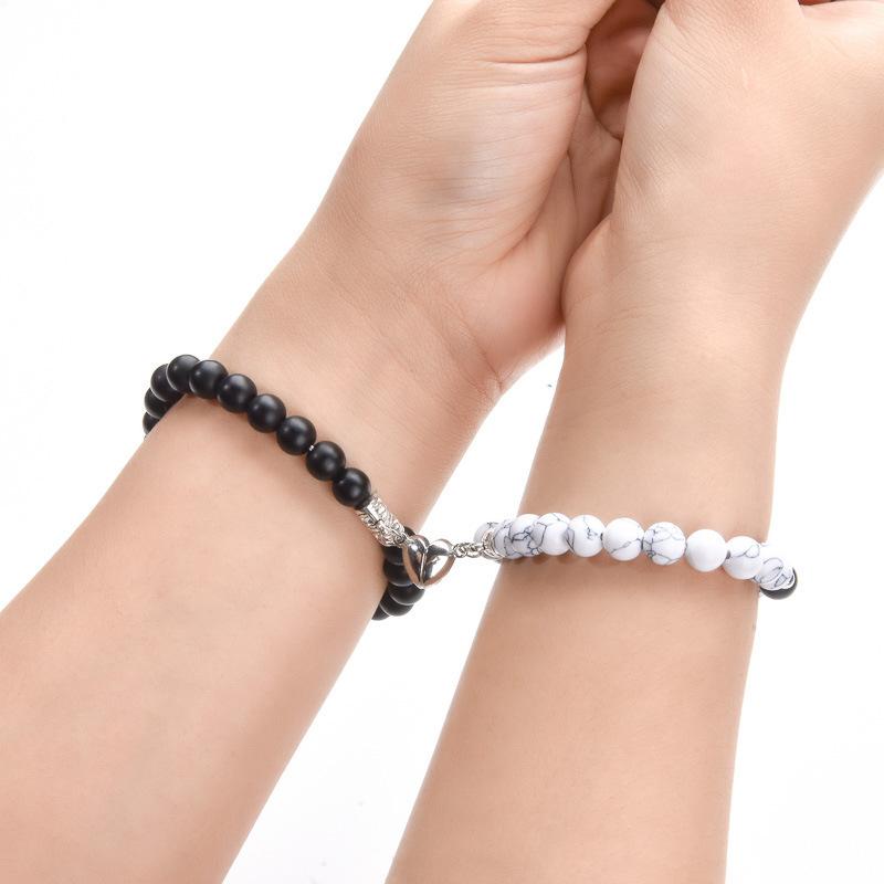 Couple Bracelets for Women Men Distance Matching Relationship 8 mm Stone Beads Couples Friendship Stretch Bracelet Jewelry Set for Him and Her