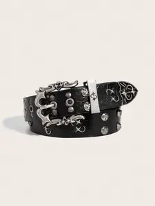 Men's Punk Vintage Rivet Belt Buckle, Unique Style Leather Pants Waistband, Ch Hot Girl Fashion Accessory, Retro Rocker Trendy Belts, Rivet Decorated Belt
