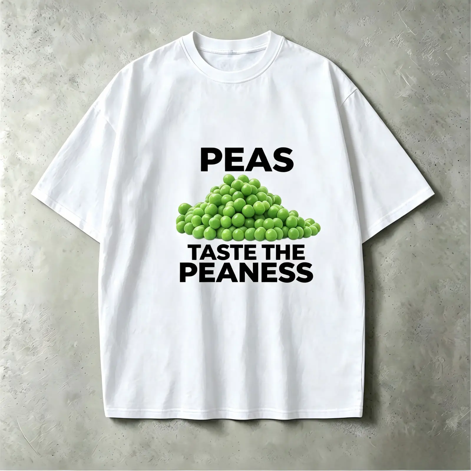 Women's Peas Taste The Peaness Graphic T-Shirt - Alternative Cargo Short-Sleeve Casual Streetwear, Funny Meme Slogan Tee, Heavyweight Oversized Pullover, Sarcastic Humor Gift, Shortsleeve Everyday Green