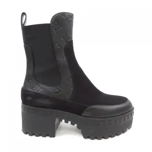 Pre-owned Louis Vuitton Suede Small Leather Goods Laureate Leather Boots