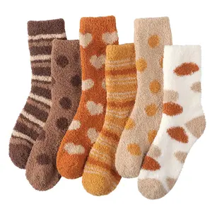 Women's Fuzzy Socks - 6 Pairs of Padded Fuzzy Socks Fleece Home Floor Socks (One Size )Comfortable Warm Puffy Socks, Microfiber Sleeping Socks, Winter Padded Socks