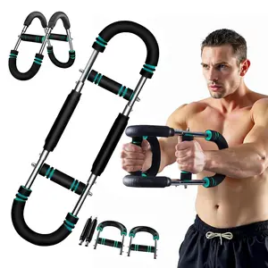 Adjustable Arm&Chest Muscle Trainer for Men-Detachable Stainless Fitness Tool With Blue Grips, Ideal for Beginners and Enthusiasts,Strength Training Accessory | Adjustable Resistance | Anti-Slip Grips, Home Workout Equipment