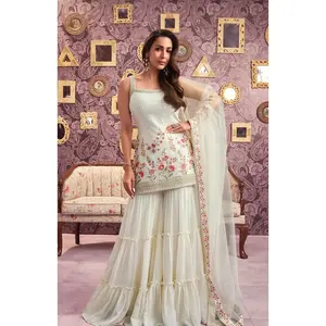 Ivory Sequinned Sharara Set with Dupatta