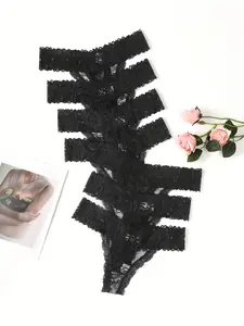 Women's 7pcs Solid Color Lace Nylon Lingerie Panty, Casual Comfy Breathable Soft Fitted Medium Knicker for Everyday Daily Wear, Ladies Underwear for All Seasons, Casual Soft Panties