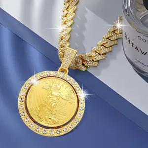 Statue of Liberty Pendant Necklace Iced Out Miami Cuban Link Chain Bling Rhinestone Hip Hop Jewelry for Men Women