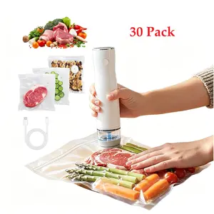 Compact Vacuum Sealer for Food with Visual Water Storage，Portable Vacuum Sealer Machine+ 2 Size 30 Reusable Bags-Compact Handheld Food Saver for Meat, Camping & RV Travel,Seal Food 6X Fresh Longer #Summervibes