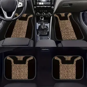 4pcs Leopard Print Car Foot Mats, Creative Pattern Carpet, Universal Fit Car Interior Dustproof Mat, Suitable for Car Use
