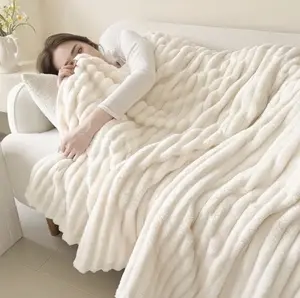 Aesthetic Boho 3D Striped Plush Blanket – Lightweight Cloud-Soft Texture – Machine Washable– Perfect for Bed Sofa Travel Camping Office – Cozy Gift for Everyday Use