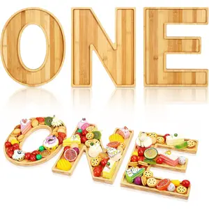 3pcs Wooden Charcuterie Letters Fillable Tray Display for Baby Cake Cookies Fruit Birthday Party Reusable Letter Boxes Plates