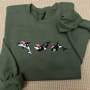 Christmas orcas embroidered sweatshirt / Christmas orcas embroidered orca embroidered sweatshirt