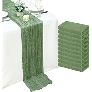 10Pack Sage Green Cheesecloth Table Runner Sheer Gauze Cheese Cloth Table Runners, Sage Green Table Runner for Wedding Party Baby Shower Home Decor