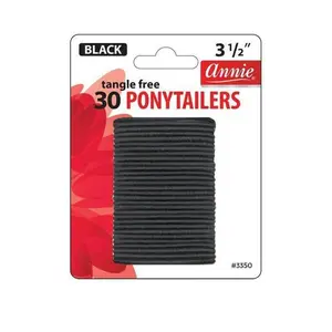 Annie Tangle Free Black Ponytailers 3 ½" Hair Styling Tools Hair Care Wrap Stretchy Elastic 30 Per Pack Heatless Hair Care Cap
