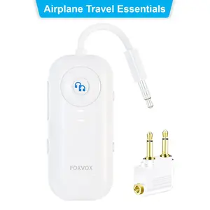 FOXVOX Bluetooth Wireless Audio Transmitter Receiver Adapter, Compatible with AirPods/Headphones, Pair 2 Devices, 20+ Hr Battery, Works with 3.5mm AUX Jacks on Airplanes, Cars, TVs, Gym Equipment, Boats & More — Travel Essentials
