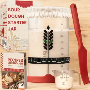 Artisan Bread Baking Kit - 38oz Complete Set with Recipe Guide, Glass Container, Silicone Spatula, Digital Thermometer, Measurement Tools, Fermentation Band, Baking Essentials for Homemade Sourdough, Reusable Supplies