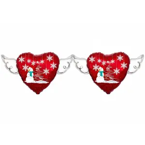 Christmas Snowman Memorial Balloon 17" – Heart with Angel Wings | 2-Pack Holiday Graveside