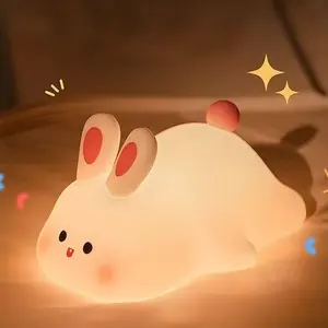 Cute Big Face Rabbit Nursery Night Light for Babies &Toddlers-BPA-Free Soft Silicone Portable Bedside Lamp,Dimmable Baby Sleep Aid with Touch Control &odo Timer,USB Rechargeable Night Feeding Light for Breastfeeding Moms,Kids Room, Boys & Girls