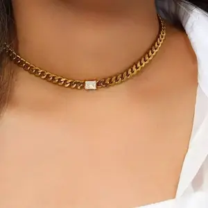 14K Gold Plated Cubic Zirconia Pendant Necklaces for Women, Hypoallergenic Fade-Resistant Cuban Link Choker Necklace, Trendy Fashion Jewelry for Girls