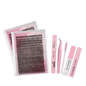 Eyelash Cluster Set, 320 Pieces, 40D D Curl, Voluminous and Long False Eyelashes, Thin Strap, Includes Bond&Seal, Tweezers, Brush and Removal Tools, and One Clear Glue Free (40D set, 9-16mm)