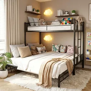 Eyisean Metal Pull-Out Bunk Bed Frame, Twin Over King Bunk Bed with Safety Guardrail & Built-In Ladder, No Box Spring Needed, Space-Saving Extendable Beds for Adults, Bedroom, Dorm