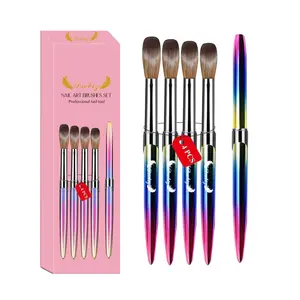 Acrylic Brush for Nail 3D Art, 4 Counts Professional Nail Design Brushes Kit for Gel Polish, Synthetic Bristles Detail Nails Art Brush, Manicure Brush for Salon & Women, Nail Supplies, Nail Art Accessories