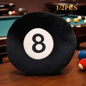 Black Billiard 8-Ball Pillow, Soft Round Cushion, Decorative Pillow, Multi-Occasion Use, Car Accessory, 1/2 Pieces Pack