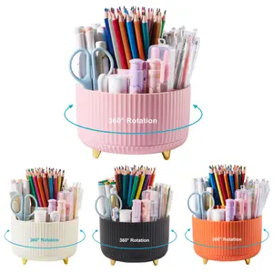 1pc Desk Pencil Pen Holder, 5 Slots 360°Degree Rotating Pen Organizers for Desk, Desktop Storage Stationery Supplies Organizer, Cute Pencil Cup Pot for Office, School, Home, Art Supply